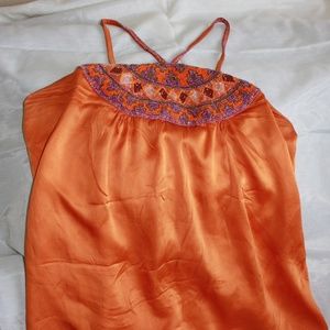 Boho LAPETINA Orange Halter Embroidered Boho Top
